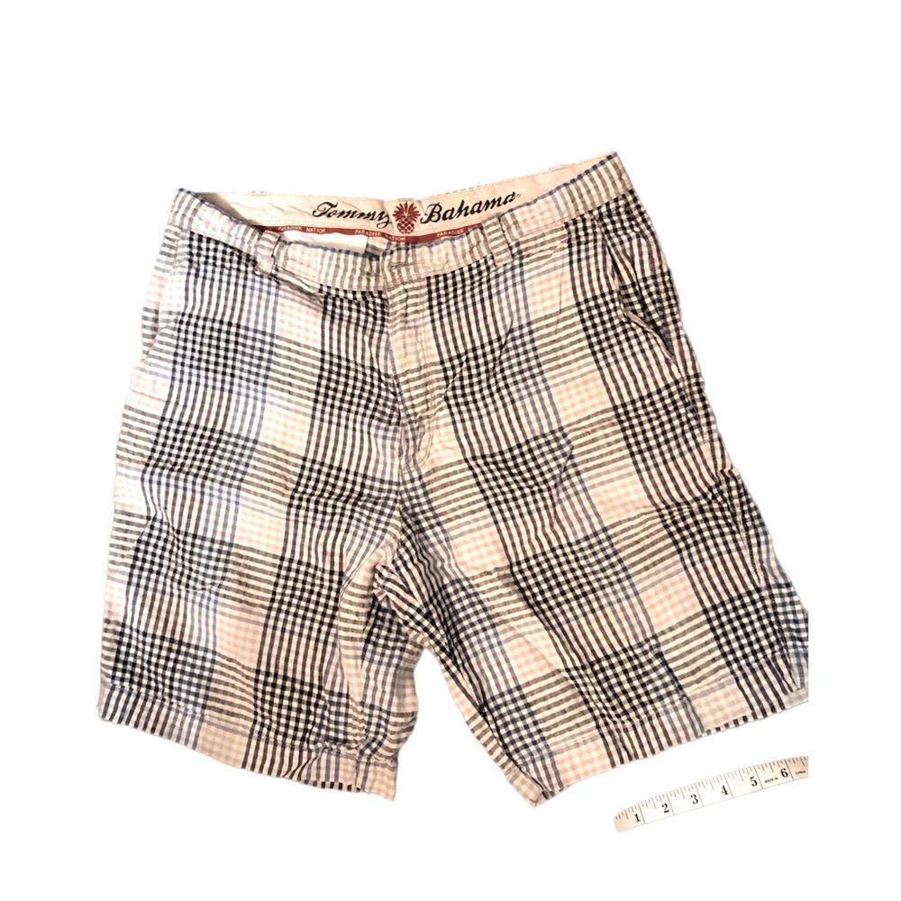 Tommy Bahama linen silk blend plaid flat front shorts